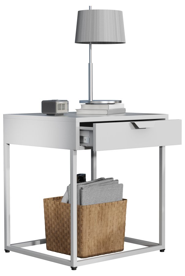 VCM NORDIC Flokas S Nachttisch, m. 1 Schublade - Weißmetall (43x41)