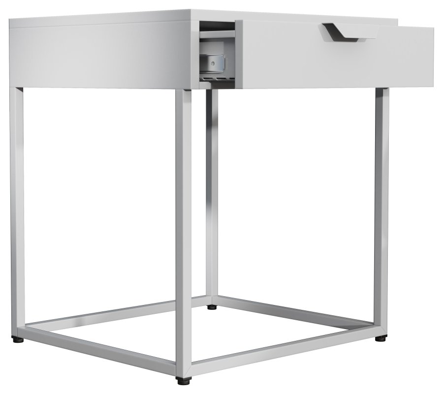 VCM NORDIC Flokas S Nachttisch, m. 1 Schublade - Weißmetall (43x41)