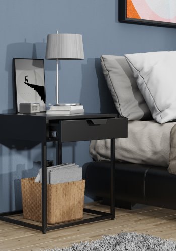 VCM NORDIC Flokas S Nachttisch, m. 1 Schublade - schwarzes Metall (43x41)