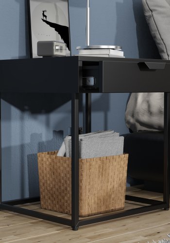VCM NORDIC Flokas S Nachttisch, m. 1 Schublade - schwarzes Metall (43x41)