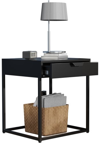 VCM NORDIC Flokas S Nachttisch, m. 1 Schublade - schwarzes Metall (43x41)