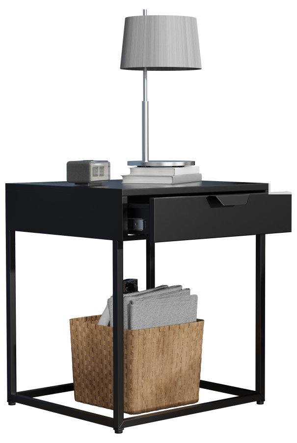 VCM NORDIC Flokas S Nachttisch, m. 1 Schublade - schwarzes Metall (43x41)