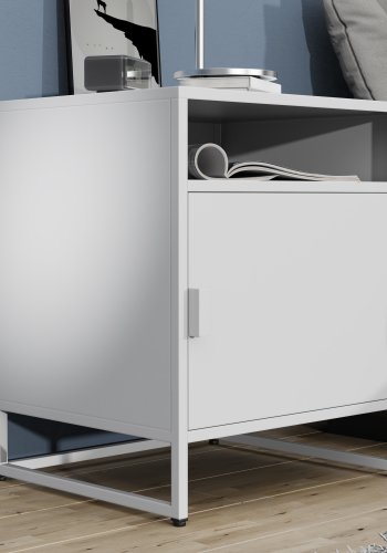 VCM NORDIC Flokas L Nachttisch, mit 1 offenen Fach und 1 Tür - Weißmetall (45x40)