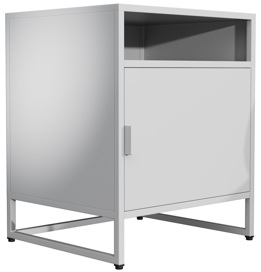 VCM NORDIC Flokas L Nachttisch, mit 1 offenen Fach und 1 Tür - Weißmetall (45x40)