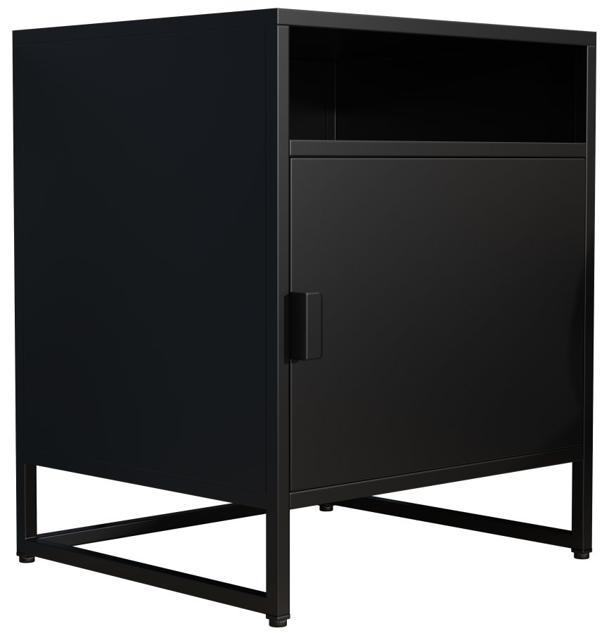 VCM NORDIC Flokas L Nachttisch, mit 1 offenen Fach und 1 Tür – schwarzes Metall (45x40)