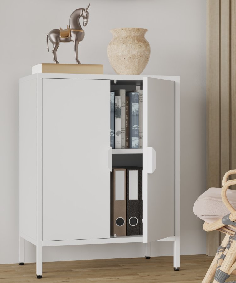 VCM NORDIC Flokas S Schrank, m. 2 Türen und 1 Einlegeboden - Stahl weiß