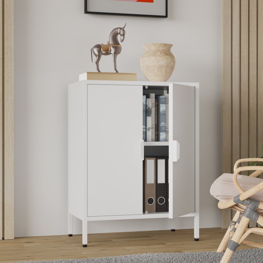 VCM NORDIC Flokas S Schrank, m. 2 Türen und 1 Einlegeboden - Stahl weiß