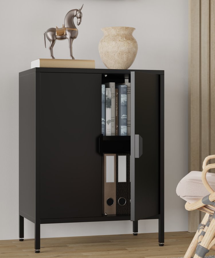 VCM NORDIC Flokas S Schrank, m. 2 Türen und 1 Einlegeboden - schwarzer Stahl