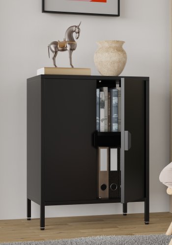 VCM NORDIC Flokas S Schrank, m. 2 Türen und 1 Einlegeboden - schwarzer Stahl