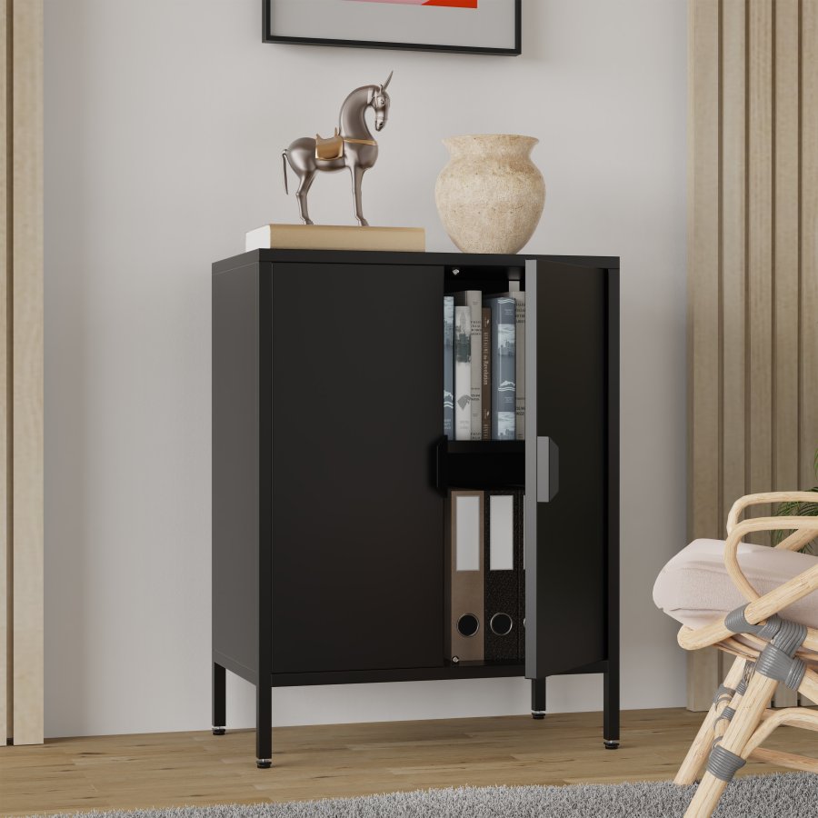 VCM NORDIC Flokas S Schrank, m. 2 Türen und 1 Einlegeboden - schwarzer Stahl