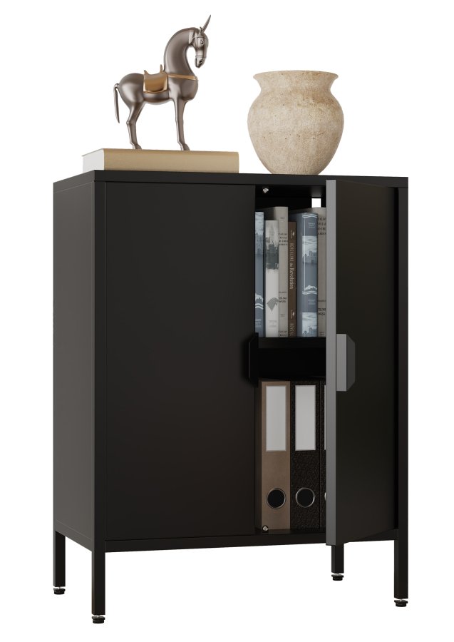 VCM NORDIC Flokas S Schrank, m. 2 Türen und 1 Einlegeboden - schwarzer Stahl