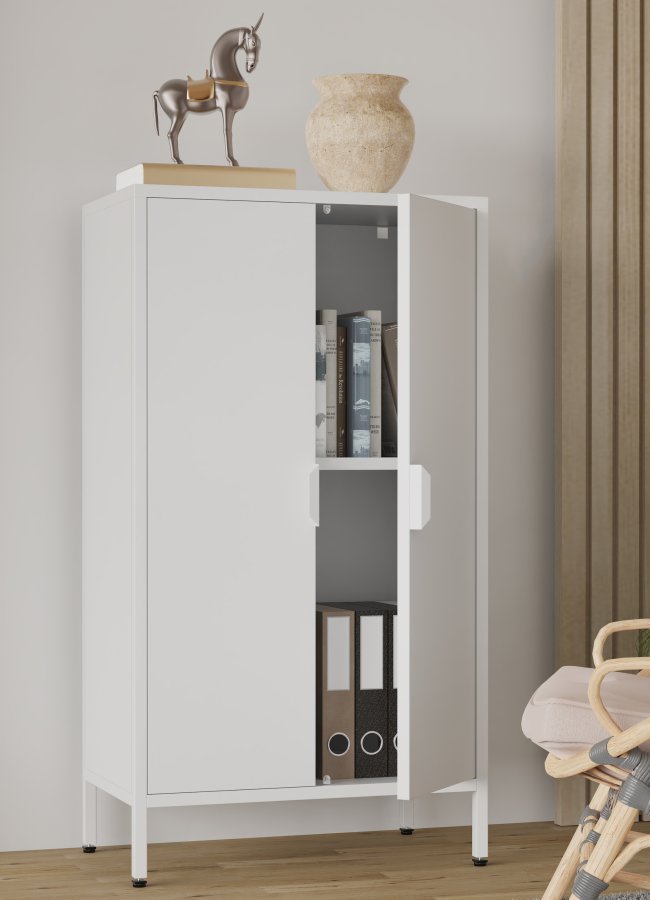 VCM NORDIC Flokas M Schrank, m. 2 Türen und 1 Einlegeboden - Stahl weiß