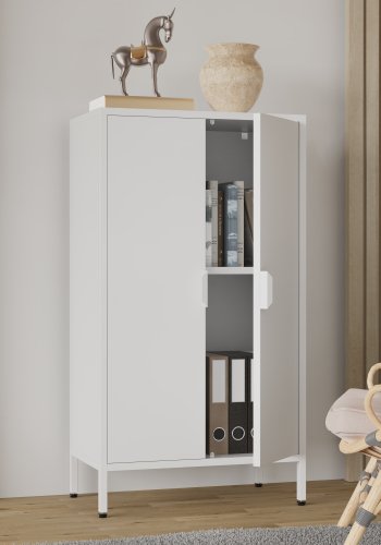 VCM NORDIC Flokas M Schrank, m. 2 Türen und 1 Einlegeboden - Stahl weiß