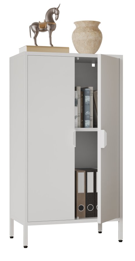 VCM NORDIC Flokas M Schrank, m. 2 Türen und 1 Einlegeboden - Stahl weiß