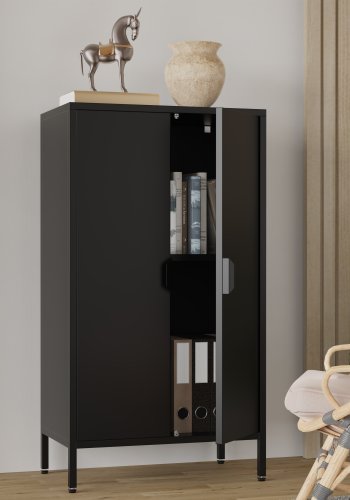 VCM NORDIC Flokas M Schrank, mit 2 Türen und 1 Einlegeboden – schwarzer Stahl