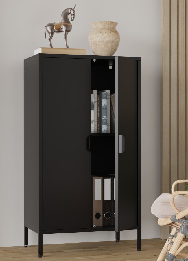 VCM NORDIC Flokas M Schrank, mit 2 Türen und 1 Einlegeboden – schwarzer Stahl