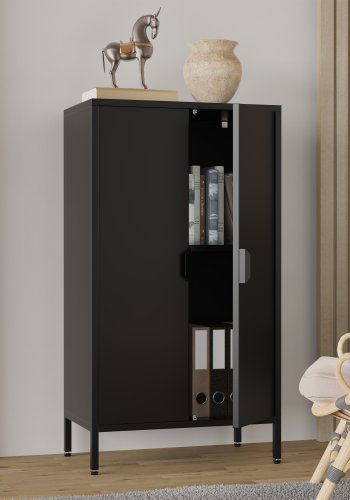 VCM NORDIC Flokas M Schrank, mit 2 Türen und 1 Einlegeboden – schwarzer Stahl