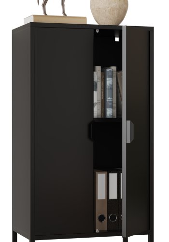 VCM NORDIC Flokas M Schrank, mit 2 Türen und 1 Einlegeboden – schwarzer Stahl