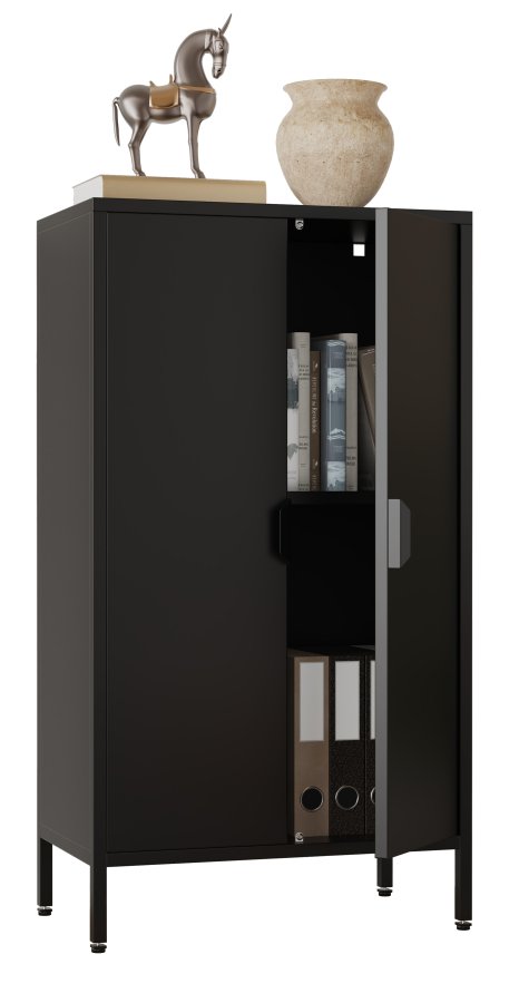 VCM NORDIC Flokas M Schrank, mit 2 Türen und 1 Einlegeboden – schwarzer Stahl