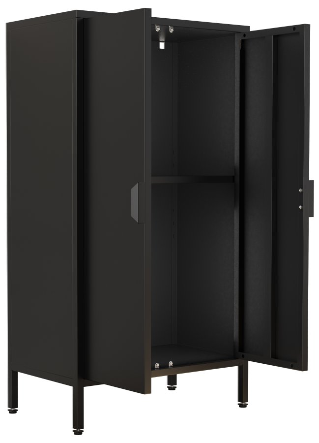 VCM NORDIC Flokas M Schrank, mit 2 Türen und 1 Einlegeboden – schwarzer Stahl