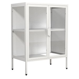 VCM NORDIC Floka S vitrineskap, m. 2 drer og 1 hylle - glass og hvitt stl