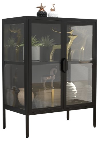 VCM NORDIC Floka S Vitrine, mit 2 Türen und 1 Einlegeboden – Glas und schwarzer Stahl
