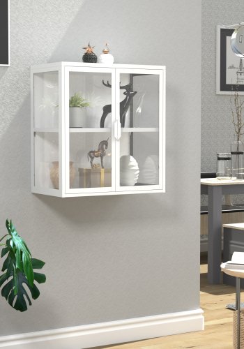 VCM NORDIC Flokas S Hängeschrank, m. 2 Türen und 1 Einlegeboden - Glas und weißer Stahl