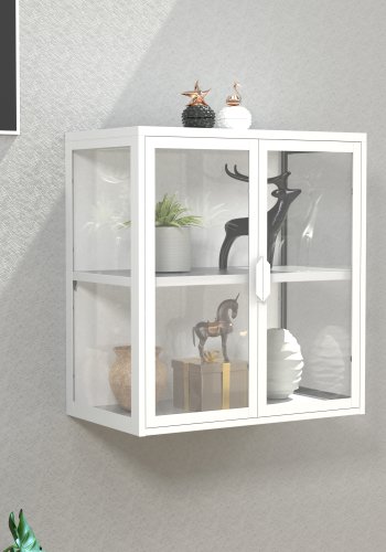 VCM NORDIC Flokas S Hängeschrank, m. 2 Türen und 1 Einlegeboden - Glas und weißer Stahl