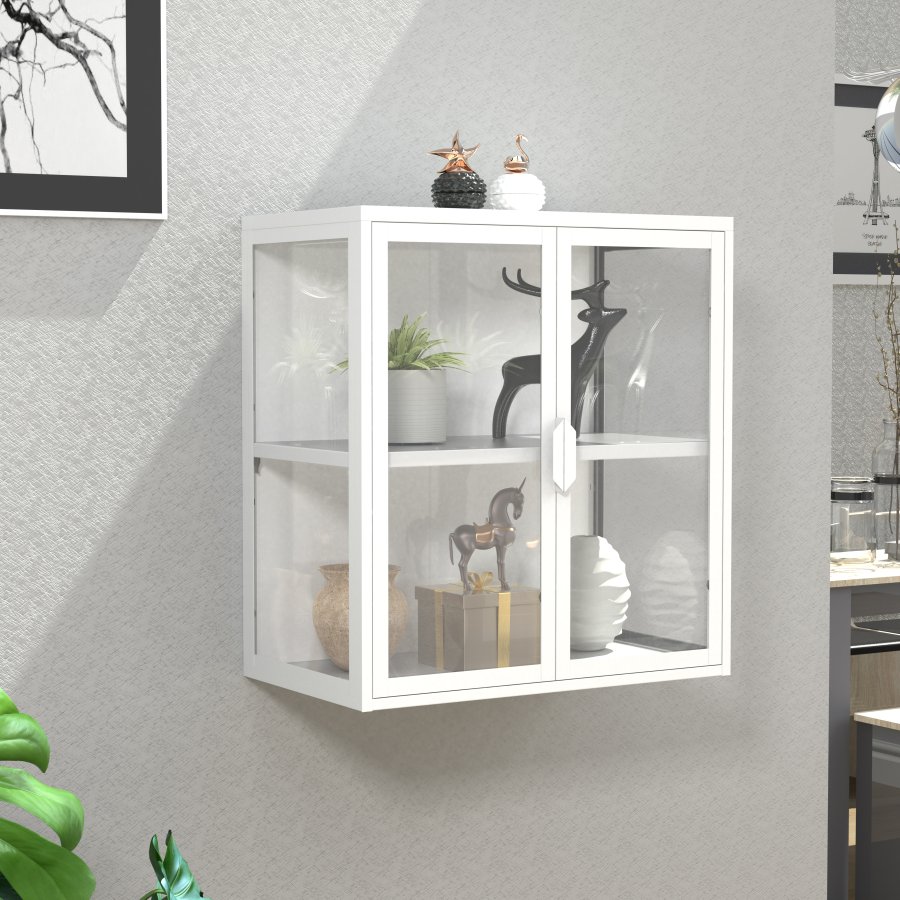 VCM NORDIC Flokas S Hängeschrank, m. 2 Türen und 1 Einlegeboden - Glas und weißer Stahl