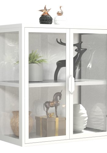 VCM NORDIC Flokas S Hängeschrank, m. 2 Türen und 1 Einlegeboden - Glas und weißer Stahl