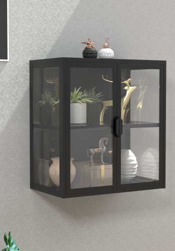 VCM NORDIC Flokas S Hängeschrank, m. 2 Türen und 1 Einlegeboden – Glas und schwarzer Stahl