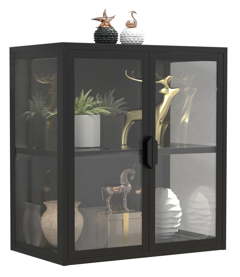 VCM NORDIC Flokas S Hängeschrank, m. 2 Türen und 1 Einlegeboden – Glas und schwarzer Stahl