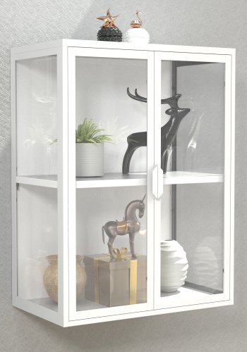 VCM NORDIC Flokas M Hängeschrank, m. 2 Türen und 1 Einlegeboden - Glas und weißer Stahl