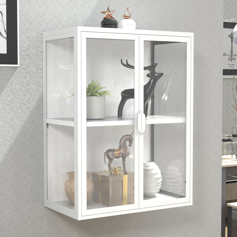 VCM NORDIC Flokas M Hängeschrank, m. 2 Türen und 1 Einlegeboden - Glas und weißer Stahl