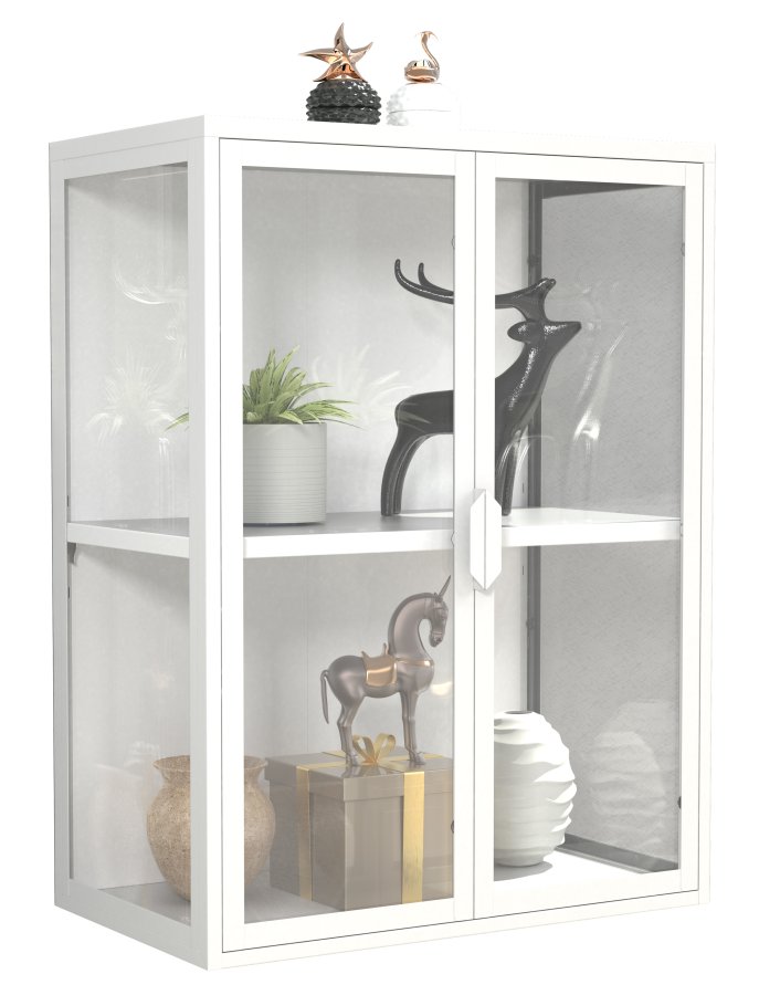 VCM NORDIC Flokas M Hängeschrank, m. 2 Türen und 1 Einlegeboden - Glas und weißer Stahl