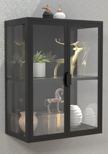 VCM NORDIC Flokas M Hängeschrank, m. 2 Türen und 1 Einlegeboden – Glas und schwarzer Stahl