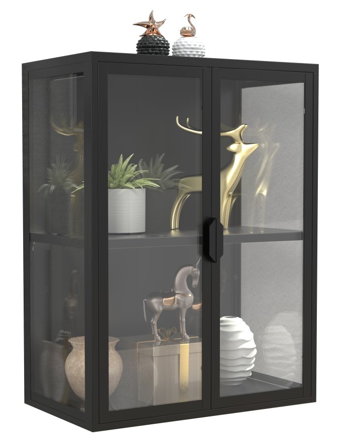 VCM NORDIC Flokas M Hängeschrank, m. 2 Türen und 1 Einlegeboden – Glas und schwarzer Stahl