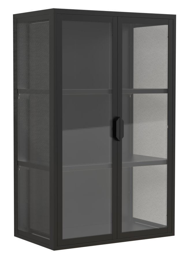 VCM NORDIC Flokas L Hängeschrank, m. 2 Türen und 2 Einlegeböden – Glas und schwarzer Stahl