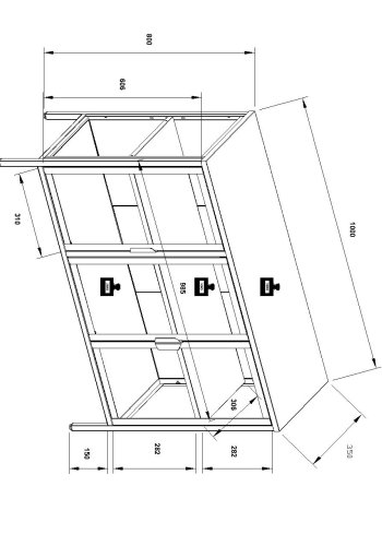 VCM NORDIC Floka L vitrineskap, m. 3 drer og 1 hylle - glass og sort stl
