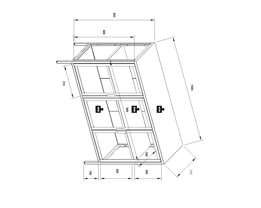 VCM NORDIC Floka L vitrineskap, m. 3 drer og 1 hylle - glass og sort stl