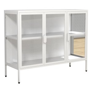 VCM NORDIC Floka L vitrineskap, m. 3 drer og 1 hylle - glass og hvitt stl