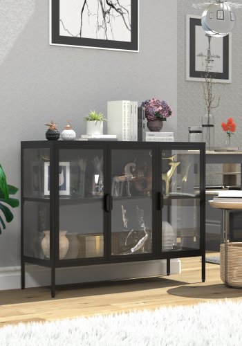 VCM NORDIC Floka L vitrineskap, m. 3 drer og 1 hylle - glass og sort stl