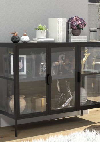 VCM NORDIC Floka L vitrineskap, m. 3 drer og 1 hylle - glass og sort stl