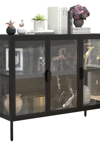 VCM NORDIC Floka L vitrineskap, m. 3 drer og 1 hylle - glass og sort stl