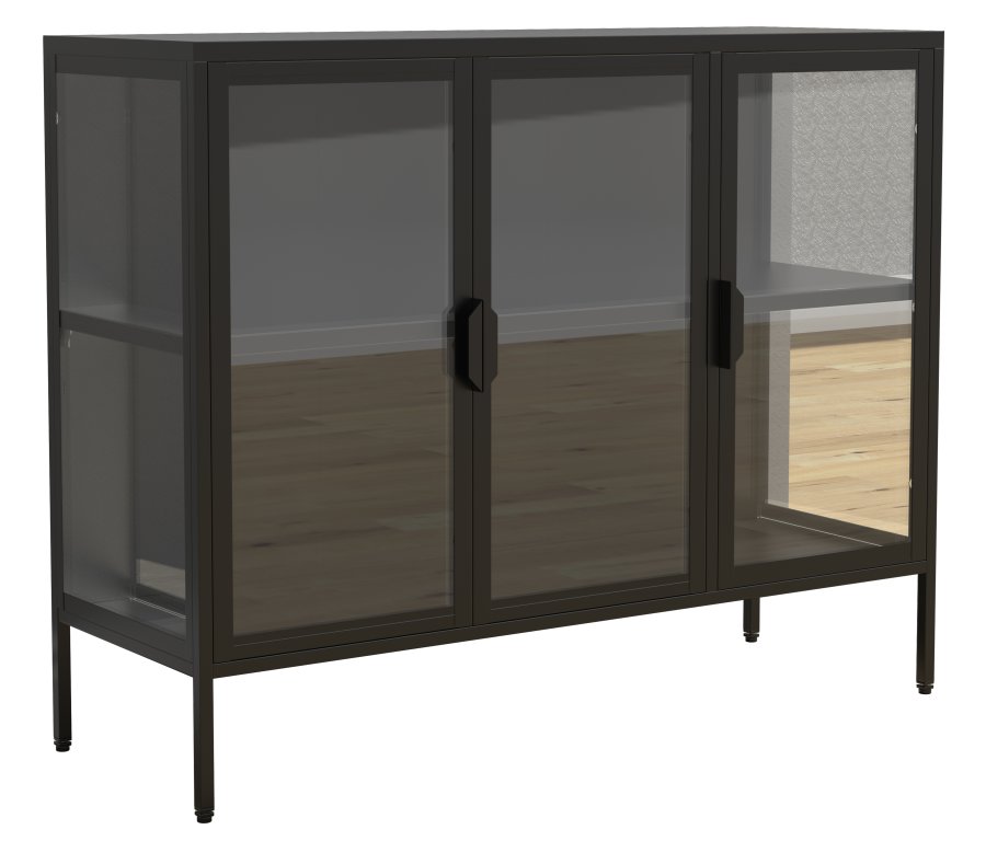 VCM NORDIC Floka L vitrineskap, m. 3 drer og 1 hylle - glass og sort stl