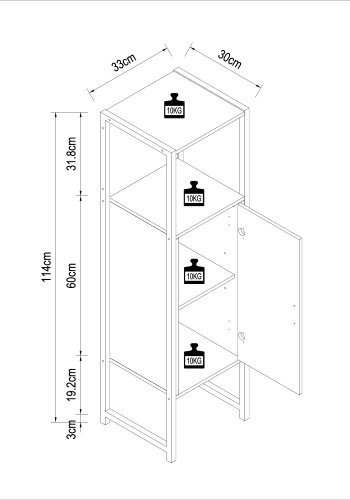 VCM NORDIC Edino Badezimmerschrank Midi, m. 1 Tür - Melamin natur