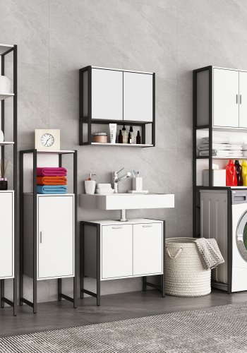 VCM NORDIC Edino skap for vaskemaskin/trketrommel, m. 2 drer, 3 hyller - hvitt tre