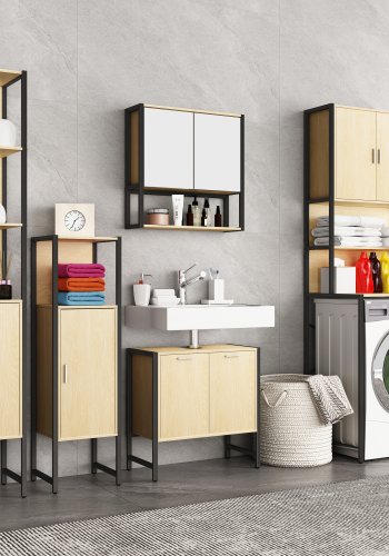 VCM NORDIC Edino baderomsskap, m. speil, 2 drer, 1 hylle - naturlig tre