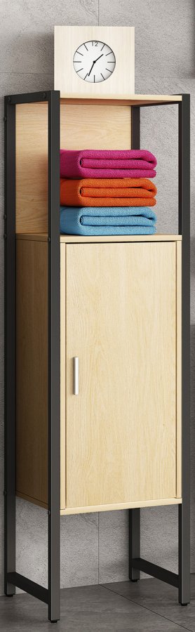 VCM NORDIC Edino Badezimmerschrank Midi, m. 1 Tür - Melamin natur