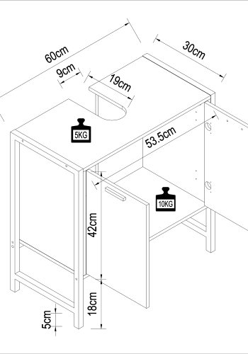 VCM NORDIC Edino Badezimmer-Waschtischunterschrank mit 2 Türen - Melamin weiß